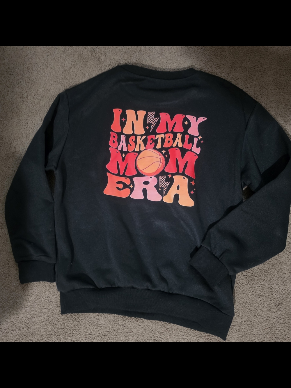 Black Sweatshirt with Orange-Pink Basketball Graphic In My Baskelball Mom Era